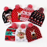 Cappelli Invernali Personalizzati con LED Colorati Natalizi, Berretti Lavorati a Maglia in Acrilico Jacquard con Fiocchi Cartoon