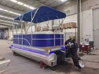 Bateau ponton en alliage d'aluminium soudé, 6-10 personnes, 6,1 mètres, avec plancher de pêche, auvent, échelle, console de conduite sécurisée, pour mer, lac, rivière, type yacht