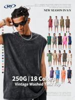 Débardeur Homme Vintage Lavé 250G, Coupe Boxy, 18 Couleurs, Coton Uni, Sans Manches, Personnalisable avec Logo