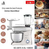 Robot culinaire électrique 1300W 7L multifonction 3-en-1 avec mixeur-blender et batteur à gâteau en métal et bol mélangeur