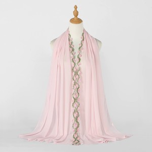 Pañuelo Hijab Largo de Gasa con Bordado de Flor Trompeta, Estilo Étnico, Color Sólido, Talla Grande, ¡Venta Caliente! - Product Image 6