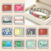 En gros, Breloques de bracelet tendance 9 mm en acier inoxydable émaillé, style italien, motifs champignons, fruits, plantes, plage, pour la fabrication de bijoux