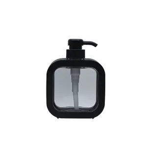 Оптовая продажа, квадратная пластиковая черная бутылка 300 мл для шампуня с насосом для лосьона