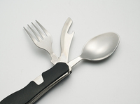 Ensemble de couverts fonctionnels écologiques en acier inoxydable pour le camping en plein air, les voyages, cuillère, fourchette, couteau pliables, ustensiles en métal pratiques