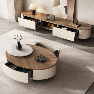 Mobile TV Moderno <span class=keywords><strong>con</strong></span> Tavolino da Caffè, Set di Lusso in Legno di Noce, Console Multimediale <span class=keywords><strong>con</strong></span> <span class=keywords><strong>Cassetti</strong></span> Portaoggetti - Product Image 3