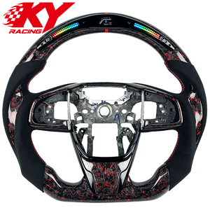 Volante de carreras estilo RPM con LED, fibra de carbono forjada y lámina de oro rojo personalizada para Honda Civic Type R CRV XRV Accord de 10ª generación - Product Image 1