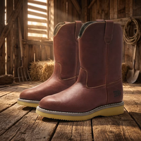 Bottes de travail en cuir marron pour hommes, embout en acier, semelle extérieure en caoutchouc antidérapante, semelle intermédiaire en EVA, chaussures de sécurité