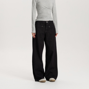 Jeans <span class=keywords><strong>Neri</strong></span> da <span class=keywords><strong>Donna</strong></span> a Gamba Larga, Vita Media, Vestibilità Comoda, Stile Vintage, <span class=keywords><strong>Pantaloni</strong></span> in Denim di Alta Qualità con Tessuto Strutturato e Durevole - Product Image 3