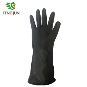 High Quality Long Big Size Black <strong>Latex</strong> Industrial Working Safety <strong>Gloves</strong> with Anti-Slip Waterproof Ambidextrous Pull-On Closure - Product Image 2