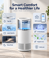 Humidificateur évaporatif sur pied 5L avec contrôle automatique de l'humidité et mode séchage pour hôtel et maison