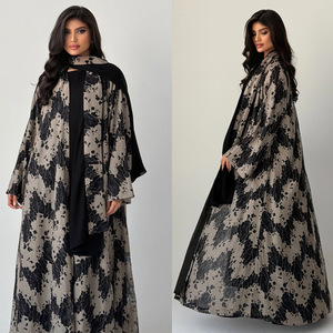 عباءة نسائية إسلامية فضفاضة بأكمام واسعة من زيفنج، كارديجان طويل مفتوح من الأمام بطباعة زهور عتيقة، ملابس خارجية محتشمة للنساء المسلمات - Product Image 2