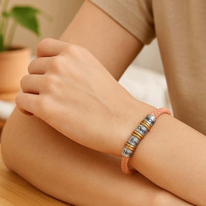 DIY Jewelry POD Allows Customization Engraved Text Combination Stainless Steel Beads <b>String</b> <b>Bracelet</b> for Women Genuine leather - Product Image 6