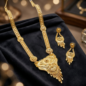 Conjunto de collares largos chapados en oro de 14K, 18 y 24K al por mayor, conjunto de joyería de diseño Floral, joyería de moda, joyería de latón con relleno de oro - Product Image 1