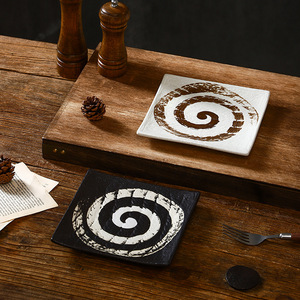 Assiette carrée en céramique de style japonais de 7 pouces, en <span class=keywords><strong>porcelaine</strong></span> noire, pour sashimi, dim sum, steak, vaisselle de restaurant - Product Image 2