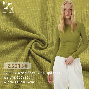 قماش ريب محبوك من الرايون/الفسكوز بوزن 260 جرام/متر مربع بألوان عصرية، ذو ملمس يشبه الخيزران، مرن وقابل للتنفس، مناسب للأزياء الصيفية - Product Image 1