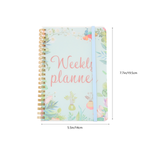 LABON Planificateur hebdomadaire floral Cahier à spirale en papier givré avec bande élastique Organisateur d'horaires pour l'école et le bureau - Product Image 2