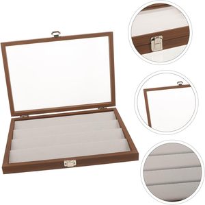 Boîte de rangement et de présentation de bijoux en bois moderne, de forme rectangulaire, pour boucles d'oreilles et colliers, vente en gros - Product Image 3