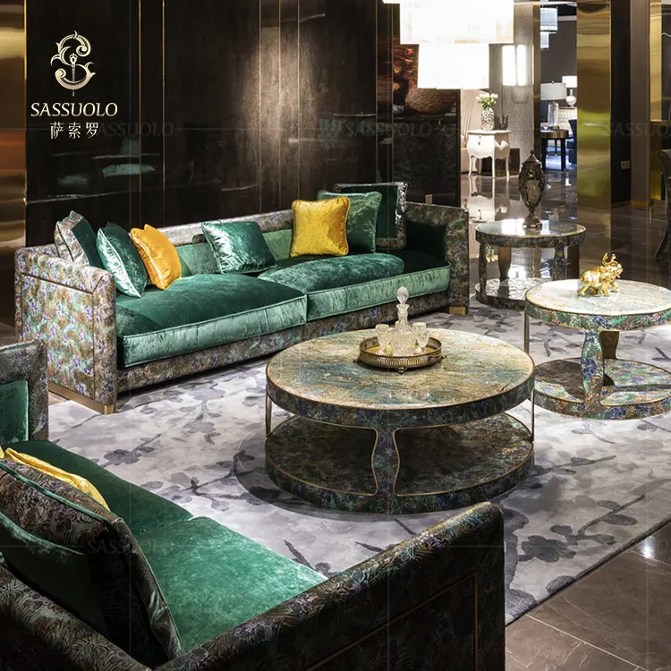 Sassuolo Jungle series sectional sofa green painted genuine leather sofa luxury high quality couch living room sofa sets