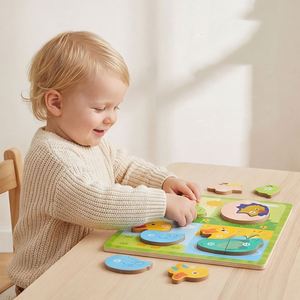 Jouets éducatifs pour enfants de 1, 2 et 3 ans, blocs de construction en bois avec animaux de dessin animé, puzzles pour tout-petits, cadeau préscolaire pour enfants - Product Image 2