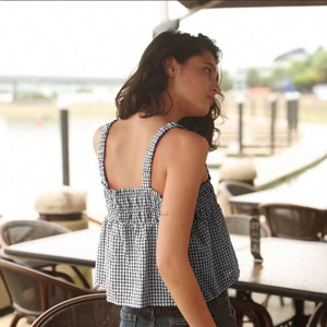 Women's Plaid O-Neck Slim Fit Breathable Casual Summer Woven Sleeveless Tank <b>Top</b> - Product Image 2