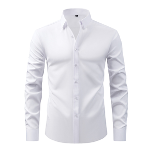 Men's Casual Twill Polyester Business Formal <b>Shirts</b> <b>White</b> Black Regular Fit <b>Long</b> <b>Sleeves</b> Breathable Anti-Wrinkle Quick Dry for - Product Image 3