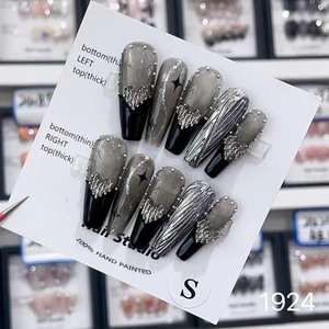 Nouveaux designs, faux ongles de luxe à la mode, marque privée personnalisée, cercueil, diamant, ongles à pression faits à la main - Product Image 5