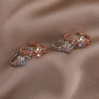 Cincin Terbuka Wanita Mewah Ringan yang Dapat Disesuaikan, Berbahan Tembaga dengan Hiasan Hati, Bunga, Zirkon, Mutiara, Salib, dan Mahkota, Cocok untuk Unisex dan Pertunangan