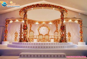 Grand Mandap portatif moderne et élégant pour les mariages indiens Triveni en bois sculpté Maharaja Mandap Décor pour mariage hindou - Product Image 6