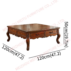 Massivholz Quadratischer Couchtisch mit Schubladen Geschnitzte Cabriole-Beine Kirschholz-Finish Traditioneller Quadratischer Couchtisch für Wohnzimmer - Product Image 6