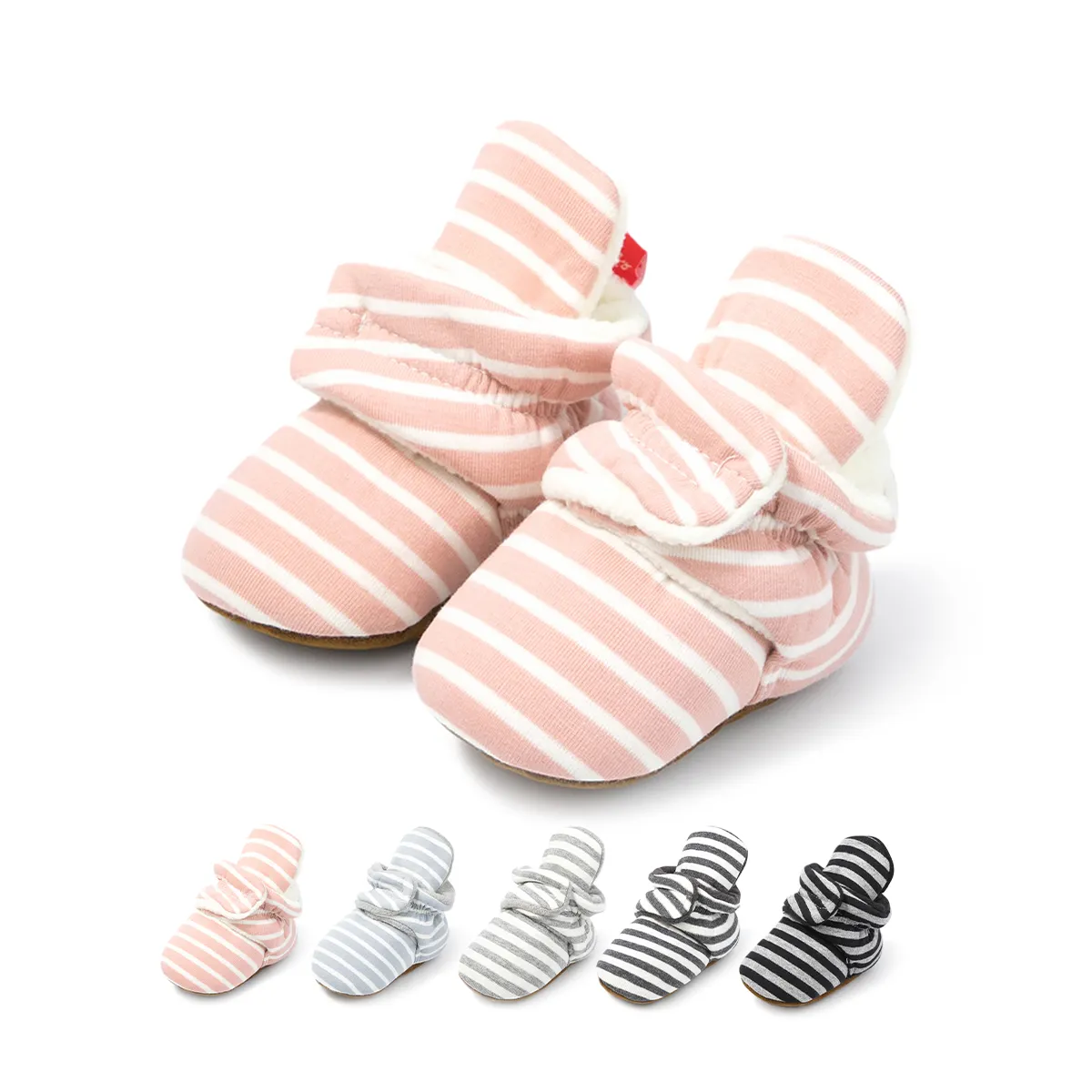 Whole Cotton fabric Striped print infant indoor boy girl sock shoes booties crib baby socks