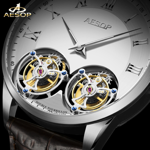 Montre de luxe pour homme en acier inoxydable OEM, véritable montre mécanique squelette à double tourbillon volant - Product Image 6