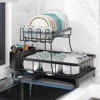 Nouveau égouttoir à vaisselle double niveau sur pied, moderne et simple, en métal, avec options bicolores amovibles, pour rangement de table de cuisine