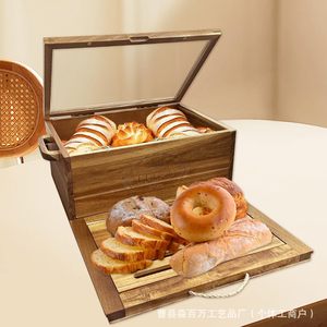 Bread Box Square Wooden With Lid Natural Wood Color For <b>Kitchen</b> Storage - Product Image 2