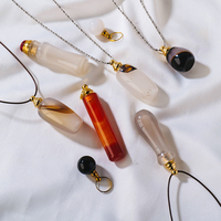 Bouteille de parfum en pierre naturelle agate noire, pendentif en cristal, collier de pierres précieuses énergétiques, bijoux
