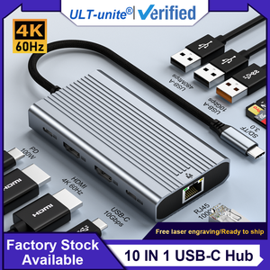 ULT-UNITE cổng USB HUB Dock trạm USB C 10GB để HDMI Multiport HUB Loại C 4K 10-Port USB HUB Hỗ trợ ba-màn hình hiển thị - Product Image 2
