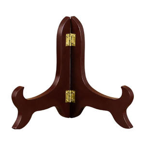 फर्नीचर लक्जरी डार्क कम्पोजिट लकड़ी प्लेट स्टैंड ईज़ल होल्डर लकड़ी का डिस्प्ले स्टैंड 4 से 15 इंच प्लेट के लिए पीतल के टिका के साथ - Product Image 1