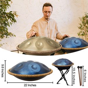 AOOLOO Tambor de Mano Hecho a Mano de 22 Pulgadas y 9 Notas, de Acero Inoxidable Duradero, de Una Sola Capa, 440/432 Hz, para Principiantes, Meditación, Música, Azul - Product Image 3