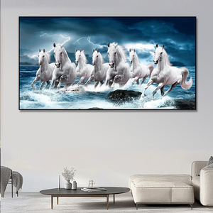 Decorazione soggiorno Vastu stampa su tela paesaggio blu <span class=keywords><strong>con</strong></span> animali che corrono arte moderna da parete 7 pittura a cavallo - Product Image 4