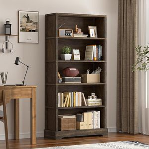 Solid Wood Floor Standing Bookcase Five Layer <b>Storage</b> <b>Cabinet</b> For Living Room <b>Bedroom</b> Home Office - Product Image 1