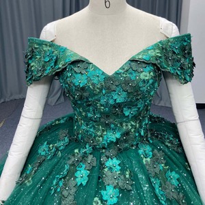 Lsany290 Stunning Emerald Green Maternity Quinceanera <b>Ball</b> Gown Appliques 3D Floral Sequin <b>Glitter</b> Organza Sweetheart Neck - Product Image 5