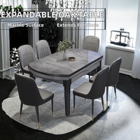 Ensemble table et chaises de salle à manger rectangulaire 8 places en marbre de luxe léger, base en acier inoxydable, style italien moderne, mobilier de maison pour usage hôtelier