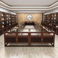 Nouvelle vitrine de présentation en bois foncé de style chinois pour objets de collection et jade, conception sur mesure pour toute la boutique, solution complète de présentation tout-en-un