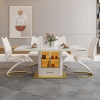 Nouveau Mobilier de Salle à Manger Moderne Simple Luxe Léger, Ensemble Table à Manger Haut de Gamme en Pierre Frittée et Chaises