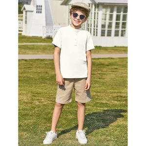 Boys Short Sleeve Henley Shirt Solid Cotton Casual T-Shirt 5-14 Years - Product Image 3