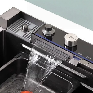 Luxurious stainless steel waterfall <b>sink</b> with a large single basin for <b>kitchen</b> dishwashing - Product Image 3