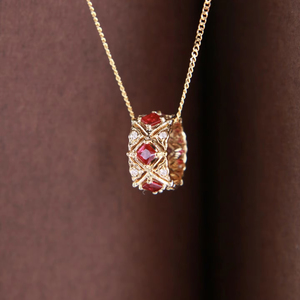 Cổ điển 18K Vàng Thật Vàng Hình Nhẫn Công Chúa Cắt Tự Nhiên Đỏ Bồ Câu <span class=keywords><strong>Ruby</strong></span> Tự Nhiên Mặt Dây Chuyền Kim Cương Retro Trang Sức Nữ Tặng - Product Image 4