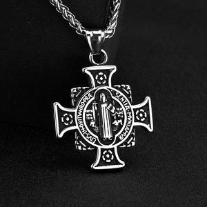 Stainless Steel <b>Cross</b> Pendant Necklace For Men Religious Charm Jewelry Gift Geometric Design Asymmetry Pattern Fashion Accessory - Product Image 1