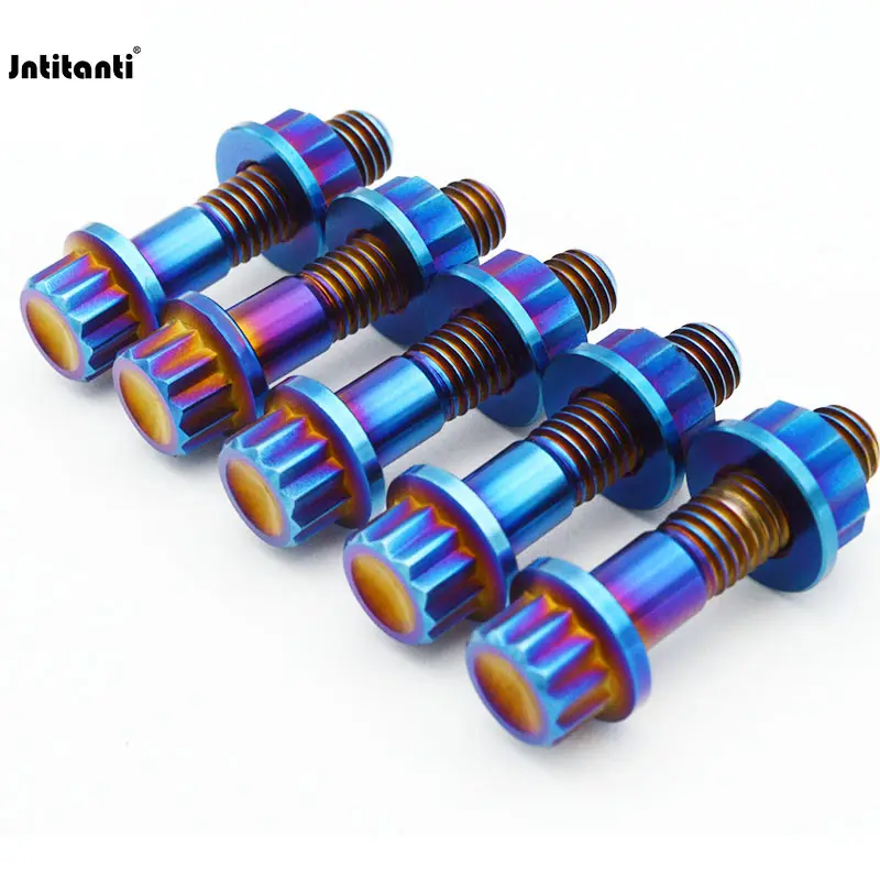 Jntitanti Gr.5 Titanium 12 Point Flange Bolts M8*20mm M8*32mm 12 Points Flange Nuts for 2 Piece / 3 Piece Forged Wheel Rims