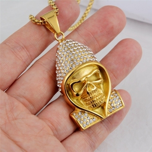 Collana con Ciondolo da Uomo in Acciaio Inossidabile Placcato Oro, Impermeabile e Inossidabile, Stile Hip Hop Gotico Trendy con Motivo Morte, Gioiello Semplice - Product Image 5