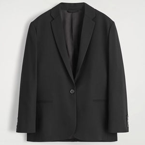 Blazer décontracté noir pour femme, coupe ample, simple boutonnage, revers cranté - Product Image 1